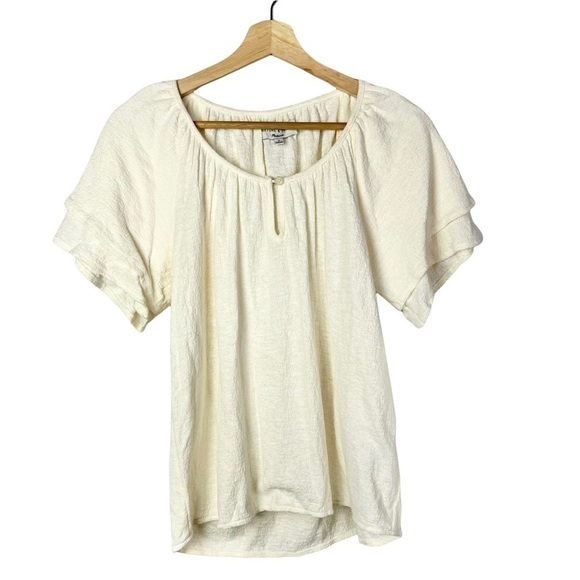 Madewell Texture & Thread Ivory White Tiered Sleeve Blouse M - Picture 3 of 6